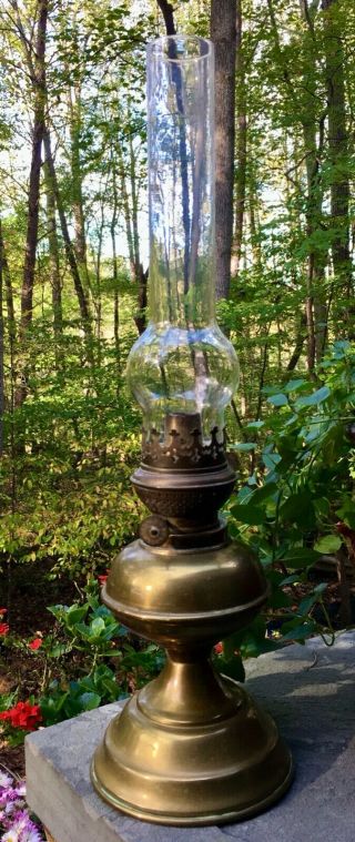 Antique Brass Gasoline Oil Lamp W/ Brenner Kosmos Burner And Matador Chimney