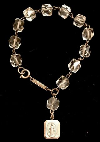 Vintage Sterling Silver And Faceted Crystal Cube Chaplet Catholic Rosary