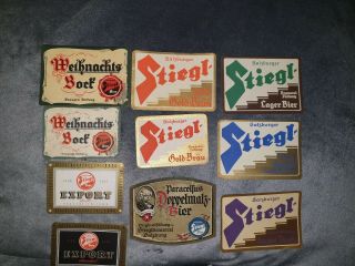 10 X Vintage Stiegl Salzburg Beer Labels.