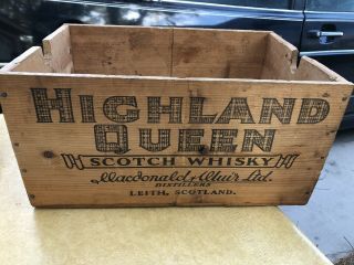 Vintage Highland Queen Scotch Whiskey Wooden Crate / Box Berry Bros