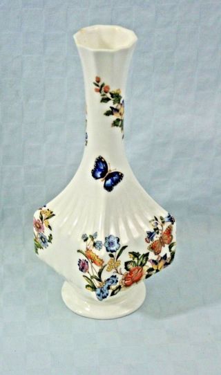 British Aynsley Bone China Fluted Bud Vase Cottage Garden Flowers & Butterflies
