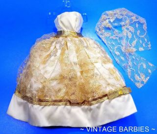 Barbie Doll Sized White Satin Gown / Dress & Shawl Minty Vintage 1960 