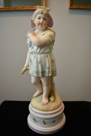 Antique Porcelain Bisque Figurine Of Peasant Girl With Fish