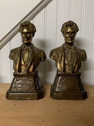 (2) Antique Art Deco Era Abraham Lincoln Bust Figural Statue Bookend Sculpture