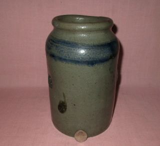 Antique 19th C Stoneware Decorated Small Pennsylvania Canning Jar Crock 8.  5 "