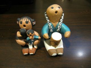 2 Taos Native American Figurines Signed By Artists,  Storyteller,  Drummer
