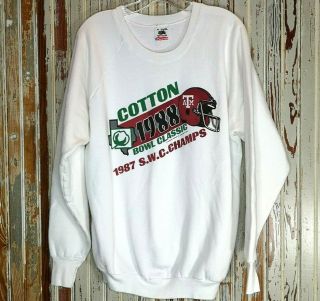 Vtg 1988 Cotton Bowl Sweatshirt Texas A&m Aggies White Xl S.  W.  C.  Champs 1987 Usa