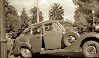 1930s Era Photo Negative Car Auto Absolutely Crushed Wreck Crash La Street Scene