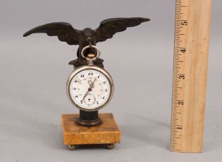 19thc Antique Bronze American Eagle Sculpture Pocket Watch Holder W/ Marble Base
