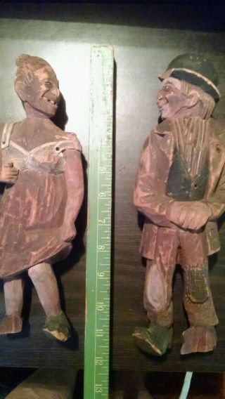 Antique Folk Art Wood Carvings Hobo And Woman Risque Appalacia ? Neat Oxidation