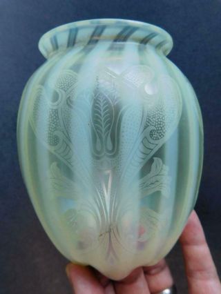 Auc5 Uranium Opalescent Glass Lamp Shade Acid Etched Art Nouveau Pattern