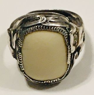 Antique Chinese Sterling Silver Filagree And Bone Ring Adjustable Band 1 Of 2