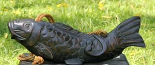 Vintage Hand - Carved Chinese Wooden Fish Ornament,  With Rope