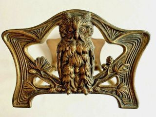 Stunning Antique Art Nouveau Owl Brass Book Rack Bookrack 9776