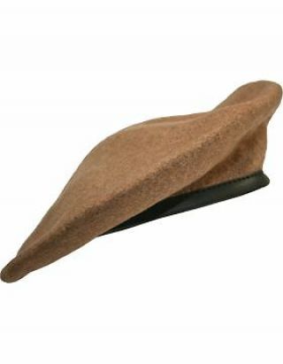 Beret (bt - E19/08) Ranger Tan With Leather Sweatband Size 7 3/8 " (lined)