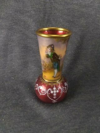 Antique French Limoges Enamel On Copper Art Nouveau Portrait Vase Artist Signed