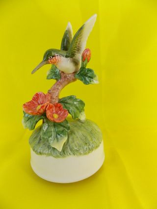 Vintage Exc Otagiri Porcelain Hummingbird Music Box - Plays Always