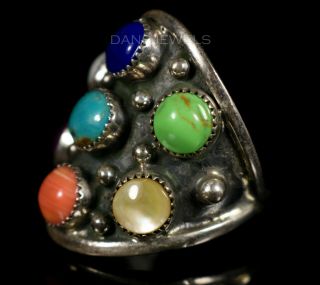 Old Pawn Vintage NAVAJO Cluster Sterling & Natural Turquoise Ring SZ 14 3