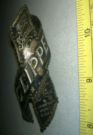 Vtg 1890s Grand Rapids Michigan Cycle Co Clipper Advertising Bicycle Head Badge