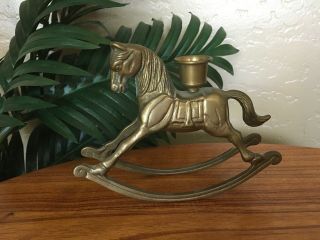 Vintage Solid Brass Rocking Horse Pony Candle Holder Figurine