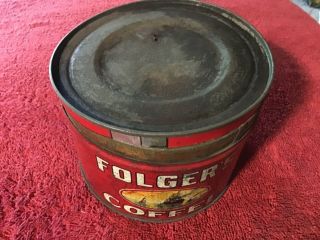 Vintage Folgers Tin Coffee Can: One Pound Weight Golden Gate: Patina