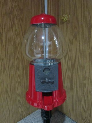 Vintage Red Carousel Bubble Gum Candy Machine On A Stand " Glass Globe "