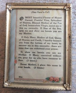 Vintage 1947 Framed Prayer To The Blessed Virgin Gh Seffert Litho Small