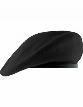 Beret (bt - D02/07) Black With Leather Sweatband Size 7 1/4 " (unlined)
