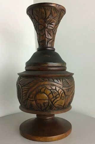 Large Vintage Mid Century Tiki Modern Witco Carved Wood 1950s Island Vase Bowl