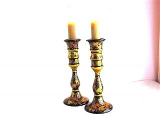 Golden Khokhloma " Wild Berries " Cathedral Candlesticks