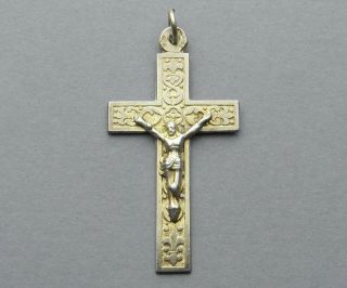 French,  Antique Religious Sterling Crucifix.  Silver Cross.  Jesus Christ.