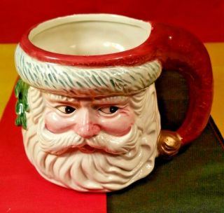 Vtg 1990 Fitz & Floyd Omnibus Holiday Christmas Santa Claus Face Head Mug Cup