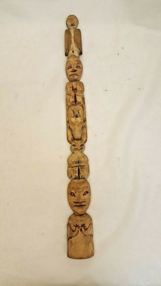 Hand Carved Wooden Wall Hanging Totem Pole 19  Long Vintage
