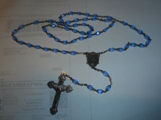 Vintage ITALY Faceted Blue Crystal Rosary Beads THE 5 JOYFUL MYSTERIES unusual 2