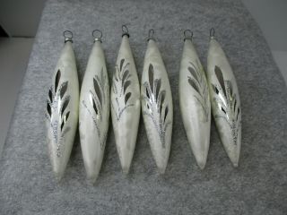 6 Vtg Mercury Glass Icicle White Silver Christmas Holiday Ornaments