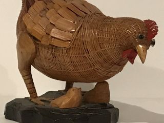Vintage Finely Woven Wicker Chicken Hen With Chicks Made by Shanghai Handicrafts 2