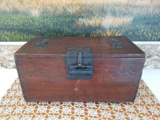 Antique Wooden Dovetail Document Box Front Lock With Key Wood Metal Hardware