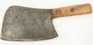 Vintage Antique 8 1/4 Butcher Meat Cleaver Knife Wooden Handle Solid Heavy Blade