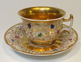 19th C.  Antique Old Paris Porcelain Hand Painted Tea Cup & Saucer French