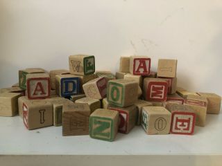 40 Vintage Wooden Building Blocks Letters Wood Teaching Alphabet Nursery Baby