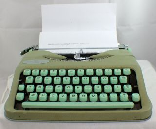 Vintage Hermes Rocket Seafoam Green Portable Typewriter W/case Swiss