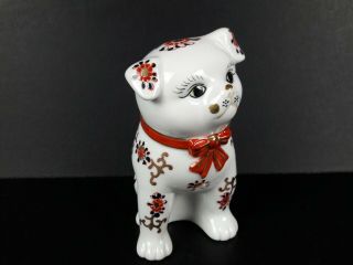 Oriental Dog Hand Painted Red & Navy Flowers w/ Gold Color Accents Porcelain 3