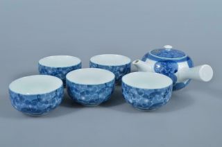K4010: Japanese Arita - Ware Flower Pattern Sencha Teapot & Cups Shinglesu Made
