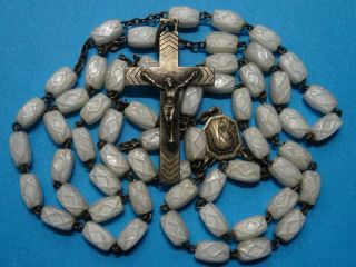 Gorgeous Antique Rosary // White Carved Beads // Silver Crucifix,  Center