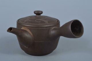 K3127:japanese Banko - Ware Brown Pottery Arabesque Sculpture Teapot Kyusu Sencha