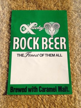 Vintage Lucky Lager Bock Beer Bar Cardboard Poster Sign 1970 