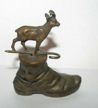 Antique Vintage Sewing Figural Tape Measure Brass Boot Shoe Deer Goat