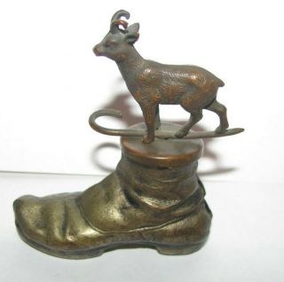 Antique Vintage Sewing Figural Tape Measure Brass Boot Shoe Deer Goat 2
