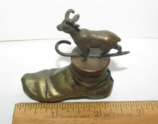 Antique Vintage Sewing Figural Tape Measure Brass Boot Shoe Deer Goat 3