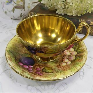 Aynsley Orchard Fruit Teacup And Saucer Signed D Jones,  Gold Aynsley Teacup